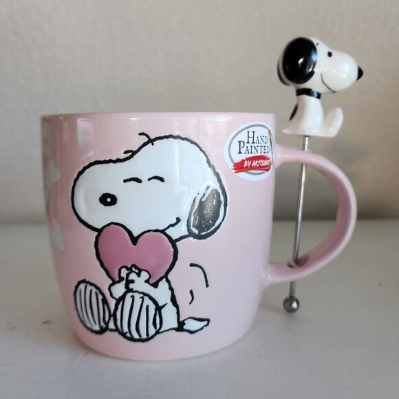 Zrike Other - Peanuts Snoopy Valentines Mug with Stirrer Coffee Tea Pink with Hearts Zrike